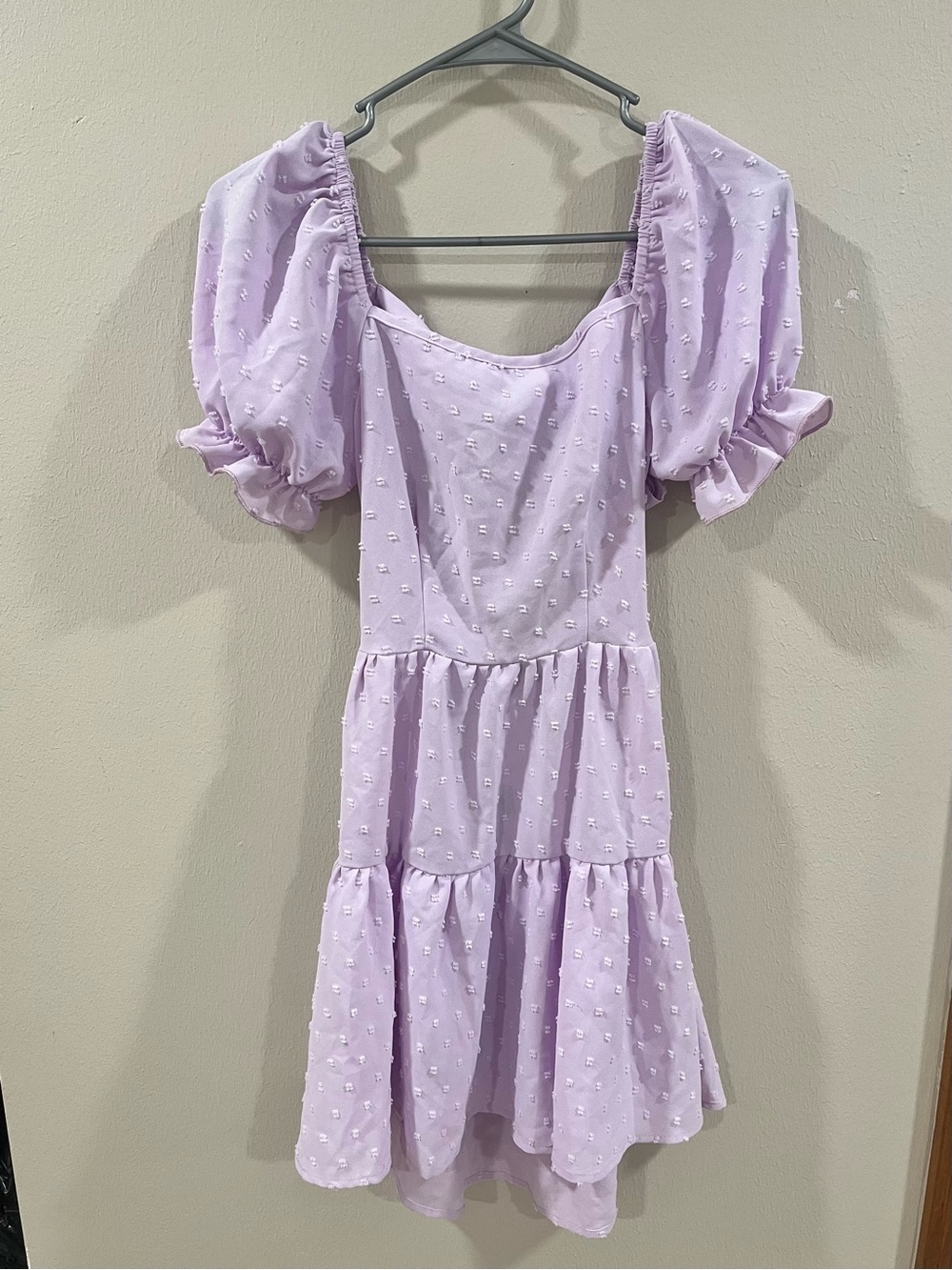SHEIN Lilac Purple Swiss Dot Tie-Back Puff Sleeve Mini Dress Size XS